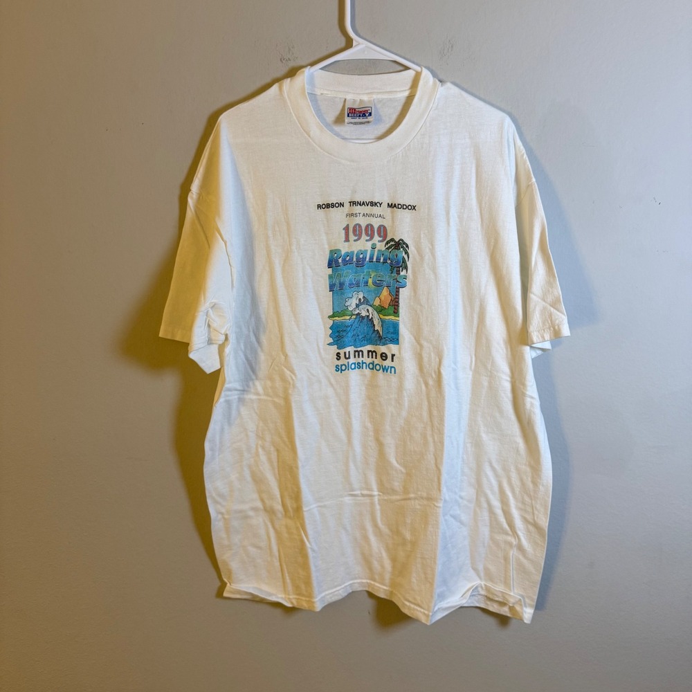 Vintage 1999 Raging Waters Summer Splashdown Hanes Beefy T-Shirt White Mens XL